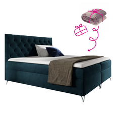 Boxspringová posteľ, 180x200, tmavomodrá látka Velvet, GULIETTE + darček