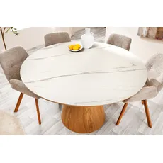 Jedálenský stôl UNIQUE 120 cm okrúhly, dubové drevo, dyhovaná keramika, doska z bieleho mramoru
