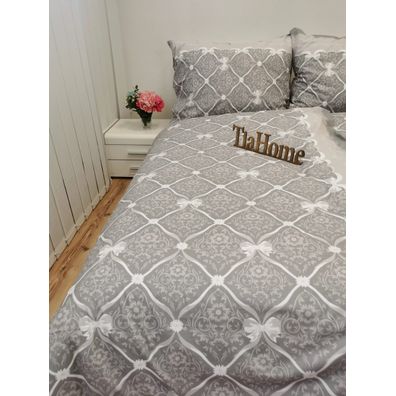 Obliečky bavlnené Mašle vintagee sivé TiaHome - 1x Vankúš 90x70cm, 1x Paplón 140x200cm