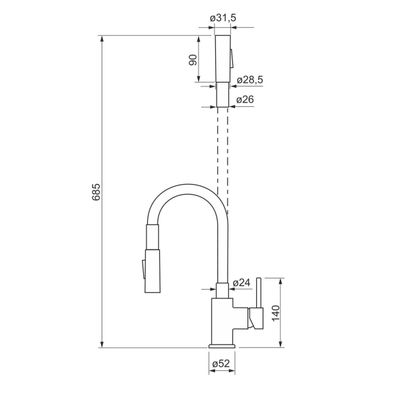 ALVEUS KI112111 - Drezová batéria s flexibilným ramienkom BEA 47 cm chróm/čierna