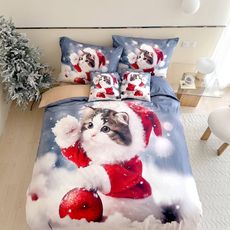 3 dielne 3D obliečky Polycotton Vianočné Cat 200x140cm+90x70cm TiaHome