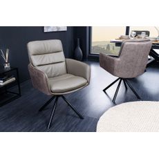 Estila Moderná industriálna otočná kožená stolička Coiro s kovovými nožičkami sivá taupe farba 90 cm