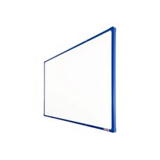 Biela magnetická popisovacia tabuľa s keramickým povrchom boardOK, 1200 x 900 mm, modrý rám