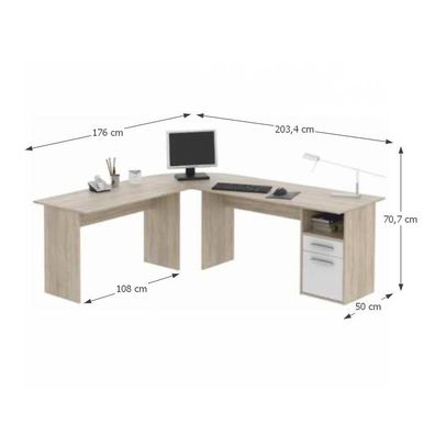 KONDELA Maurus MA11 New rohový pc stolík dub sonoma / biela
