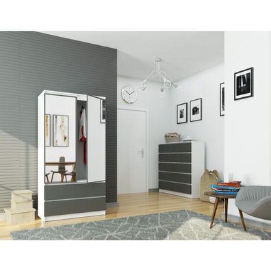 Šatníková skriňa S90 2D 2SZ CLP so zrkadlom, biela/sivá