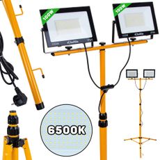 2x100W LED svetlomet s teleskopickým konštrukčným stojanom a káblom - studená biela farba 6500K (1)