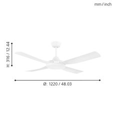 Eglo 35088 - Stropný ventilátor BONDI 52W/230V + DO biela