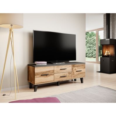 CAMA MEBLE Lotta 140 2D2S tv stolík dub wotan / čierna
