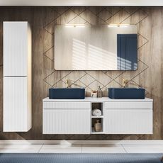 Comad Koupelnová sestava Iconic s deskou, umyvadly, zrcadlem a skříňkami 140 cm bílá