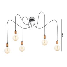 Luster na lanku MIROS 5xE27/60W/230V pavúk čierna/medená