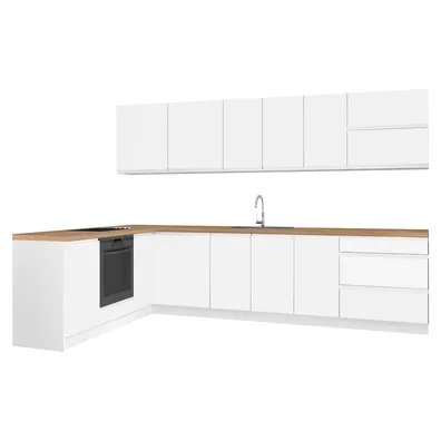 Rohová univerzálna kuchynská linka 320x200, biela vysoký lesk HG/biela FLOT