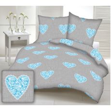 Obliečky bavlnené Love modré TiaHome - 1x Vankúš 90x70cm, 1x Paplón 140x200cm