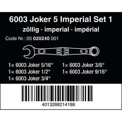 Wera 020240 Kľúče 5/16 ÷ 3/4", palec 6003 Joker 5 Imperial Set 1 (sada 5 kusov)