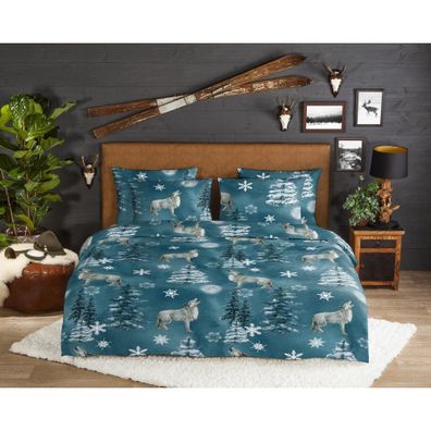 Predĺžené flanelové obliečky na jednolôžko v petrolejovej farbe 140x220 cm Midnight – Good Morning