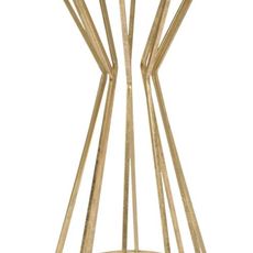 Estila Art deco okrúhly kovový zlatý príručný stolík Clons s nohou z tyčí v tvare presýpacích hodín 80 cm