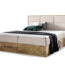 Wilsondo Čalúnená boxspring manželská posteľ WOOD 2 s úložným priestorom - béžová Paros Rozmer: 140x200