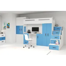 Vyvýšená poschodová posteľ MAX 4 - 200x80cm - Biela - Modrá