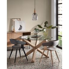 Dubový jedálenský stôl se skleněnou doskou Kave Home Nori, ø 120 cm