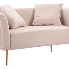 Estila Art deco obdĺžniková ružová čalúnená zamatová dvojmiestna sedačka Lienne s výrazným prešívaním a zlatými nožičkami 127 cm