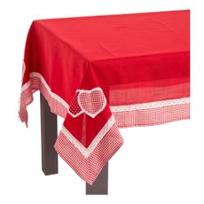 Červený obrus Casa Selección Hearts, 150 x 210 cm