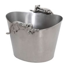 Estila Štýlová art deco kovová nádoba na chladenie vína Salom v striebornej farbe s držiakmi v podobe tigrov 34 cm