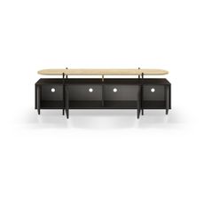 Čierny TV stolík v dekore duba 160x48 cm Hinoa – Marckeric