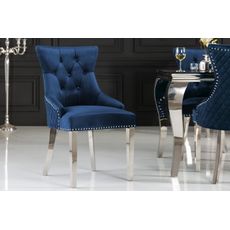 Estila Zámocká chesterfield stolička Eleanor v modrej farbe zo zamatu 97cm
