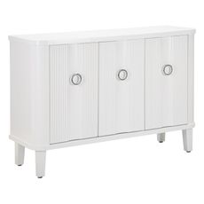 Estila Luxusný vidiecky príborník Lucido Bianco s tromi dvierkami s reliéfnym zdobením v lesklej bielej farbe 120 cm