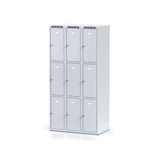 Šatníková skrinka s úložnými boxami, 9 boxov, 1800 x 900 x 500 mm, cylindrický zámok, sivé dvere