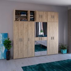 KONDELA Servo Typ 7 dvojdverová policová skriňa so zrkadlom dub artisan