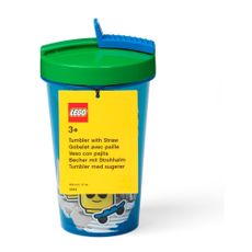 Modrý téglik so zeleným vekom a slamkou LEGO® Iconic, 500 ml
