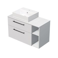 INTEDOOR Skriňa+umývadlo BEE, úchyt čierny, š.100cm, regál vprav, biela 3D pruhy