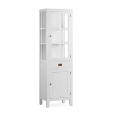 Estila Masívna vysoká vitrína BLANC z dreva mindi v bielej farbe s dvierkami a zásuvkou 190cm