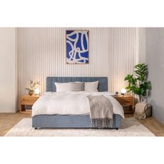 Modrá čalúnená dvojlôžková posteľ s úložným priestorom s roštom 180x200 cm Myra Slim Line – Bonami Selection