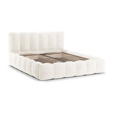 Krémová čalúnená dvojlôžková posteľ s úložným priestorom a roštom 180x200 cm Lupine – Micadoni Home
