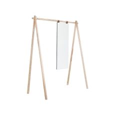 Vešiak z borovicového dreva so zrkadlom Karup Design Hongi Natural