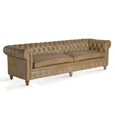 Estila Luxusná chesterfield sedačka Talbot s prešívanou opierkou a svetlým hnedým poťahom z pravej kože 268 cm