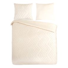 Krémové predĺžené obliečky na dvojlôžko z mikrovlákna 200x220 cm Pure Zigzag – Good Morning