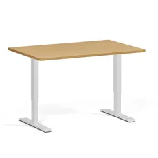 Výškovo nastaviteľný stôl, 120x80 cm, 1 motor, biela podnož, buk