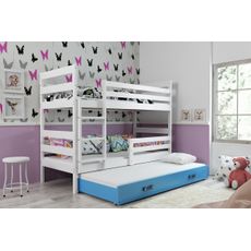 Poschodová posteľ s prístelkou ERIK 3 - 200x90cm Biely - Modrý