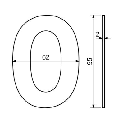 RN.95L.0.CE číslica "0" 95mm čierna Čierna