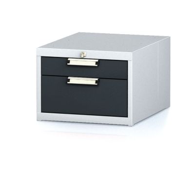 Závesný dielenský box na náradie k pracovným stolom MECHANIC, 2 zásuvky, 480 x 600 x 351 mm, antracitové dvere