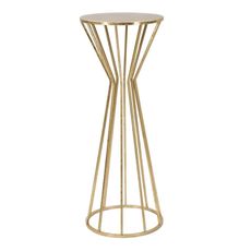 Estila Art deco okrúhly vysoký kovový zlatý príručný stolík Clons s nohou v tvare presýpacích hodín 100 cm