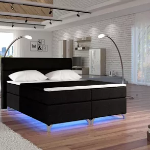 Posteľ Boxspring Amadeus + LED 200x180, čierna (látka - bao 05)