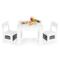 ECOTOYS Víceúčelový dětský stolek Burty se židlemi bílý
