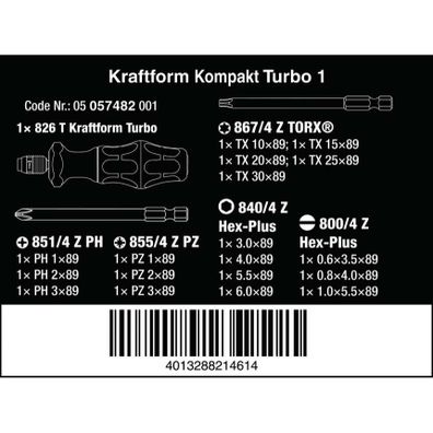 Wera 057482 Náhradné skrutkovacie nože Kraftform Kompakt Turbo 1 (sada 19 kusov)