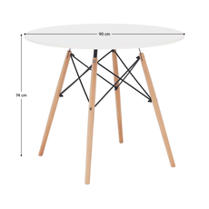 Jedálenský stôl, biela/buk, priemer 90 cm, GAMIN 2 NEW 90