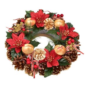 Adventný šiškový veniec POINSETTIA s mašľou 30 cm