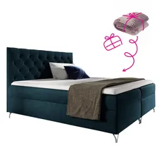 Boxspringová posteľ, 200x200, tmavomodrá látka Velvet, GULIETTE + darček