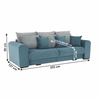 KONDELA Gilen Big Sofa rozkladacia pohovka s úložným priestorom modrá / mentolová / svetlosivá